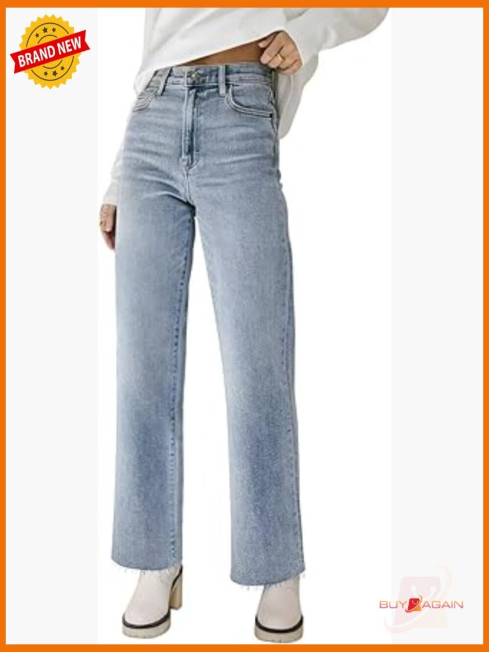 High Waisted Straight Leg Jeans with Raw Hem Frayed Baggy Crop